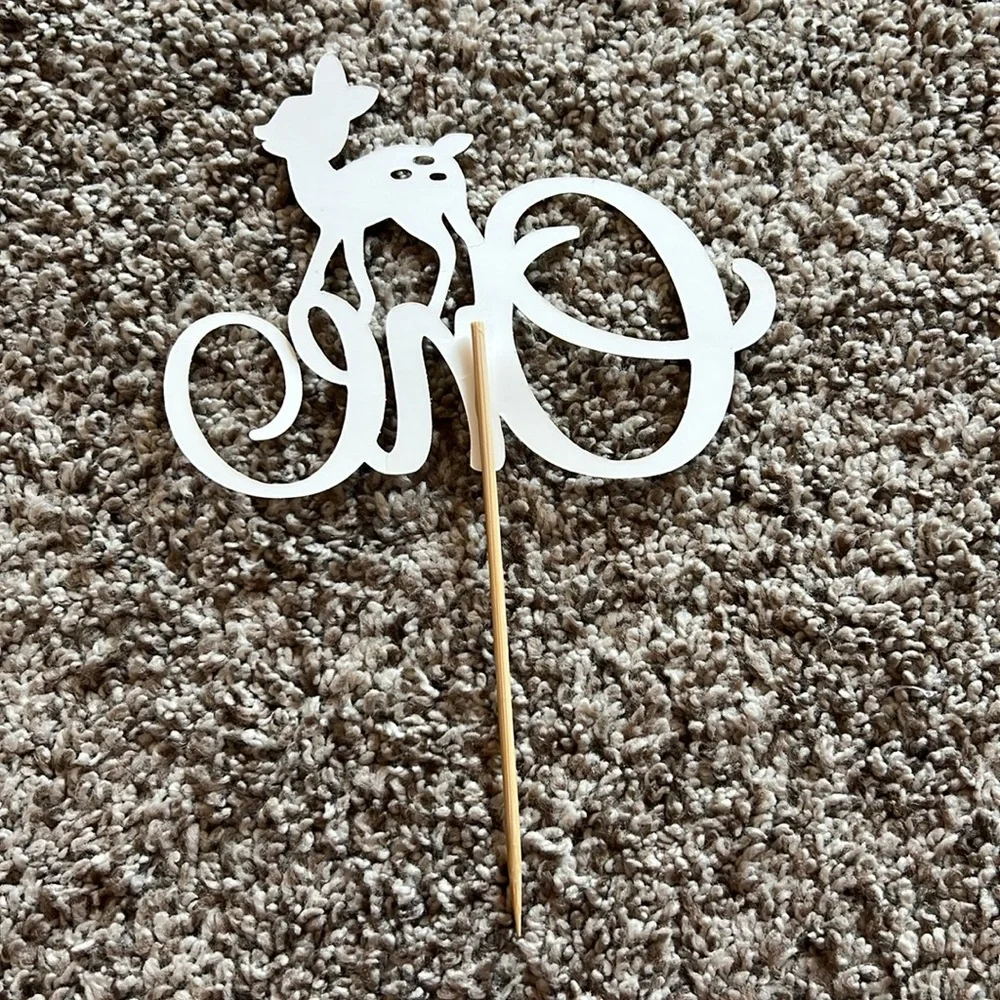 Gold Cheerful”One deerful” Birthday Banner and Cake Topper Set